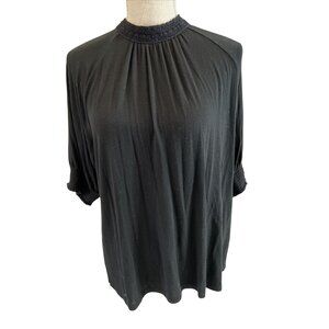 Ralph Lauren Black Smocked Collar & Cuff Blouse - L